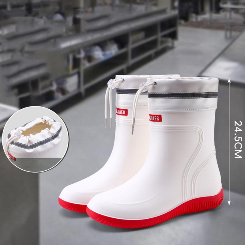 Men's High-Top White PVC Rain Boots Food Factory Work Shoes Long-Tube Rubber Shoes For Rain And Labor Protection Shoes