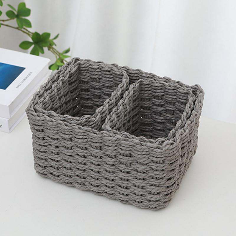 3Pcs Handmade Straw Woven Soft Round Paper Rope Storage Basket for Organizing Decorative Storage Bins Office Storage Box 2025