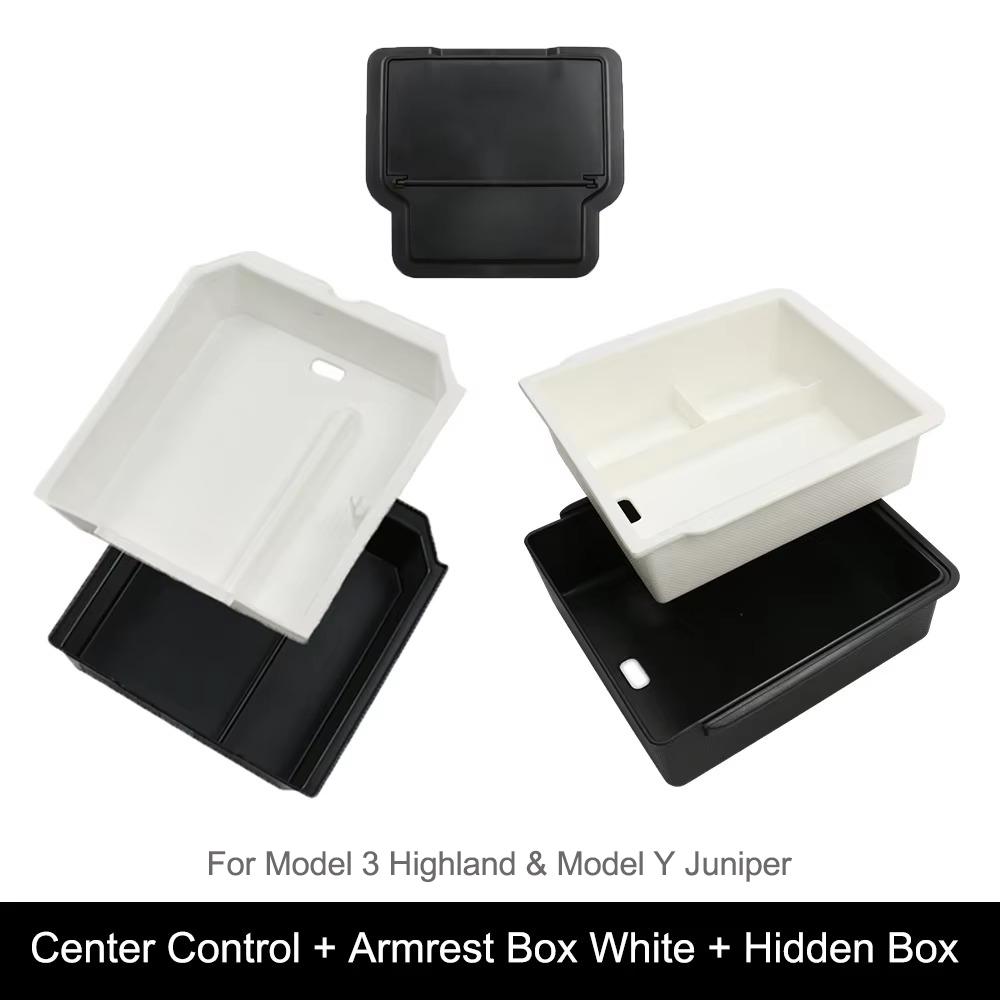 For Tesla Model Y Juniper Model 3 Highland Center Control Armrest Box Organizer Double Layer Box ABS+TPE Layered Storage Box
