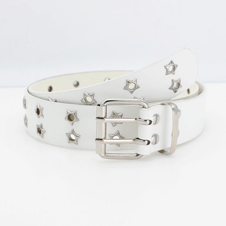 

Женский панк-стиль кожаный ремень с двойным рядом люверсов и пряжкой-штифтом 105cm