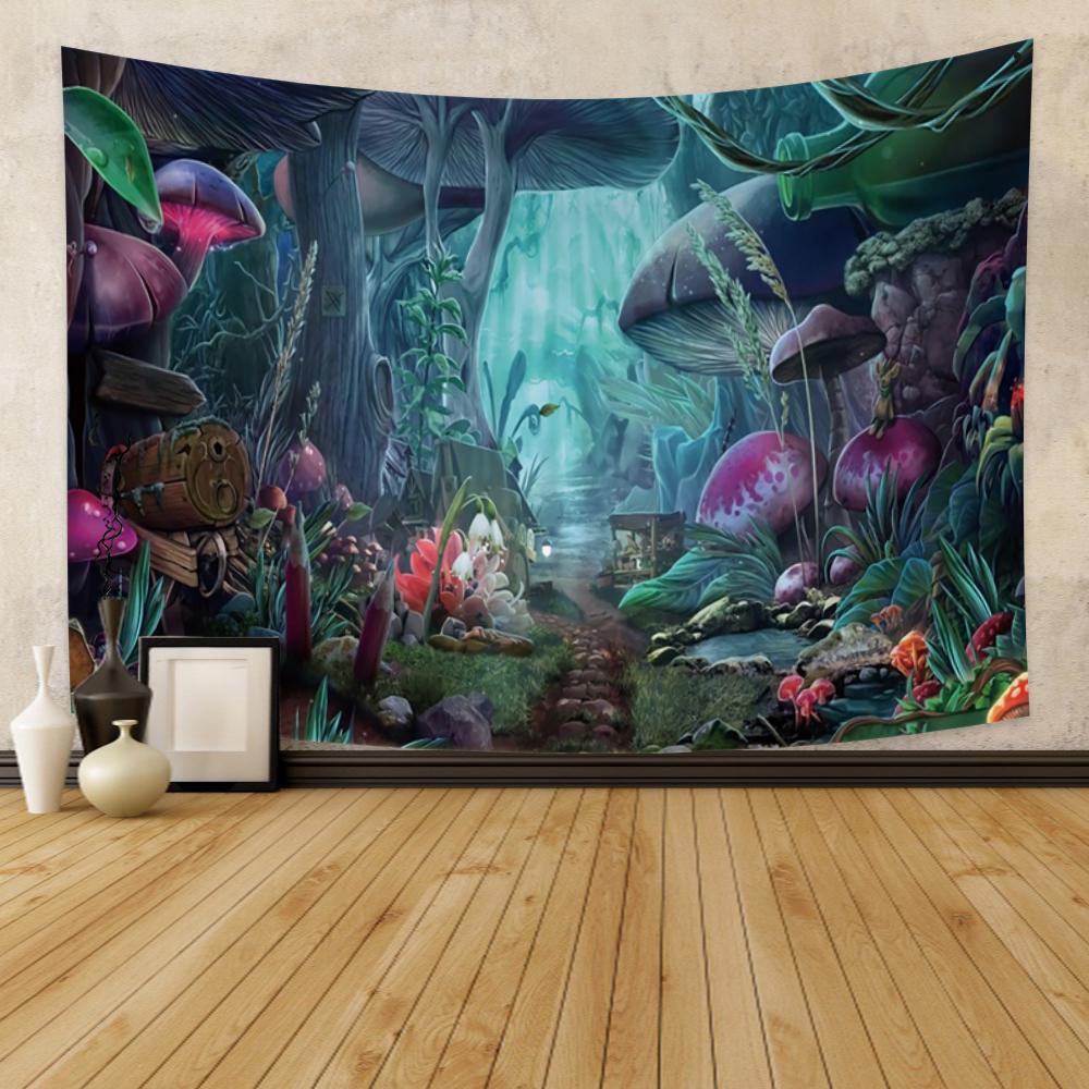 Forest fairy tale fantasy magic mushroom garden beautiful boy and girl bedroom living room dormitory party decoration tapestry