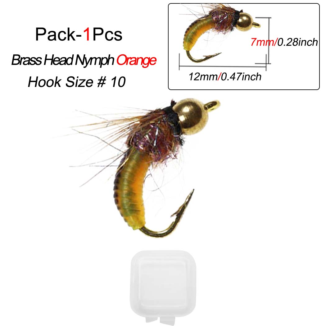 

1/3 шт., мушки для рыбалки, латунная голова с бусинами, быстрая сикинговая нимфа, скад, червь, червь, ручейник, куколка, поддельные насекомые, приманки для рыбалки нахлыстом 1Pcs-Orange