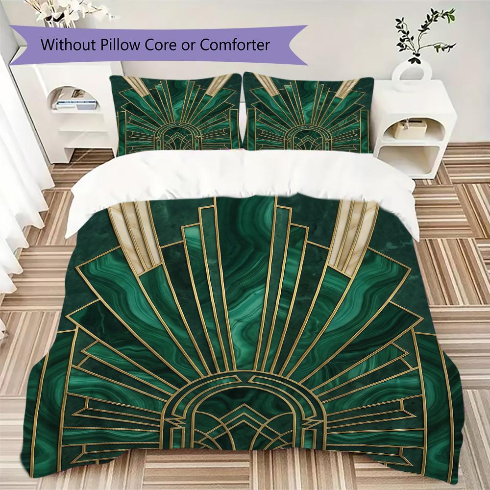 Biancheria da letto con motivo a linee Art Déco Set piumone Copripiumone Federa Decorazione per la casa Regalo di compleanno (1 * copripiumino + 2 * federe senza imbottitura)