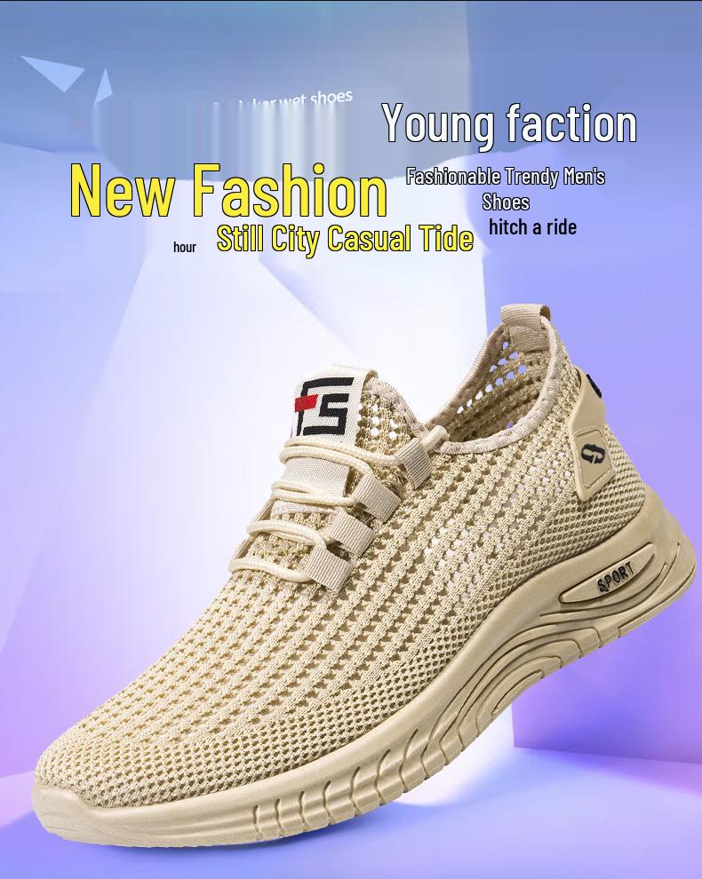 Men's Summer Breathable Mesh Flyknit Shoes - Korean Style, Slip-On, Hollow Design