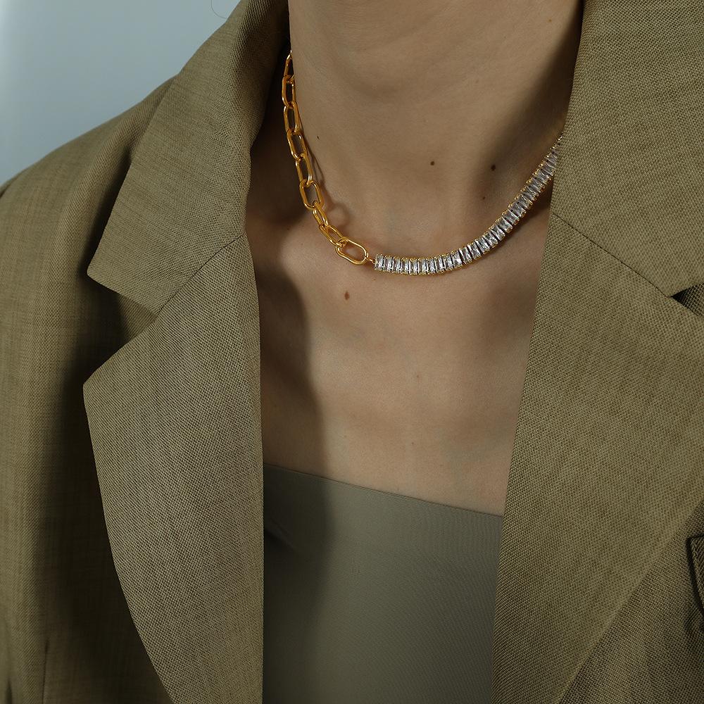 South Korea Dongdaemun cold wind design zircon splicing necklace bracelet earrings set simple