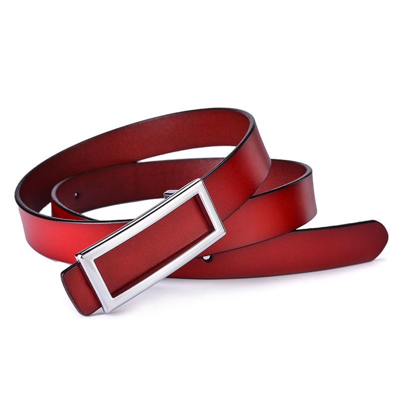 Women'S Leather Smooth Buckle Belt Cowhide Belt Personalized Rectangle Casual Pants Belt
