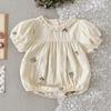 Korean Baby Girl Embroidered Lace Romper - Summer Short Sleeve Bodysuit