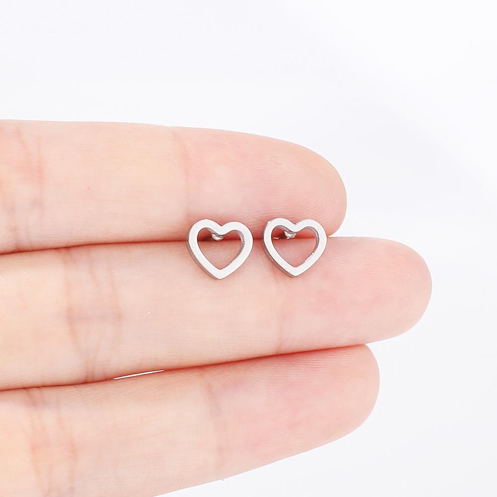 Stainless Steel Love Heart Stud Earrings For Women Girls Gold Color Sweet Fashion Ear Zircon Birthday Party Gifts Wholesale