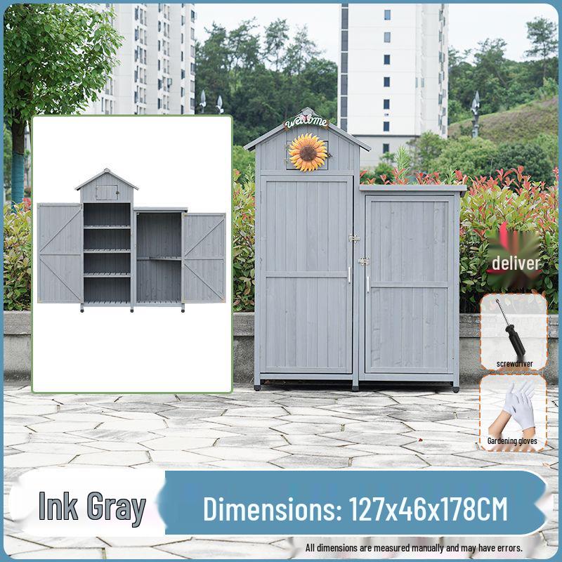 Waterproof Outdoor Wooden Storage Cabinet for Garden Tools - Anti-Corrosion and Sun Protection, Ideal for Courtyard and Balcony Use.