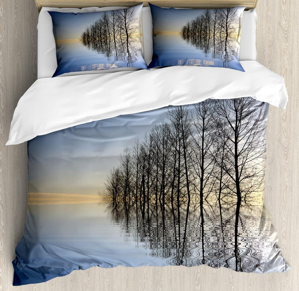 Frozen Lake Duvet Cover Sets for Teens Queen Lightweight Quilt Cover with 2 Pillowcase Winter Themed Bedding Sets No Comforter