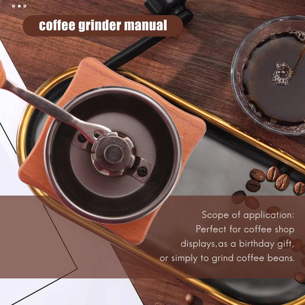 Haskoss Coffee Bean Grinder, Wooden Manual Coffee Grinder, Hand-Held, Stainless Steel, Retro, Coffee Spice, Mini Burr Mill with Ceramic