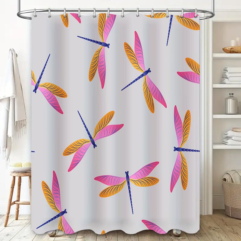 Bright Dragonfly Printed Shower Curtain Waterproof Fabric Bathroom Decor Hanging In Various Sizes Customizable Size Options Avai
