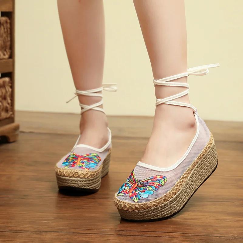 Fashion 2024  Ethnic Style Embroidered Shoes Women's Net Ahoes Spring And Autumn Lace-up  Retro Fashion Hanfu Shoes women's Cloth Shoes