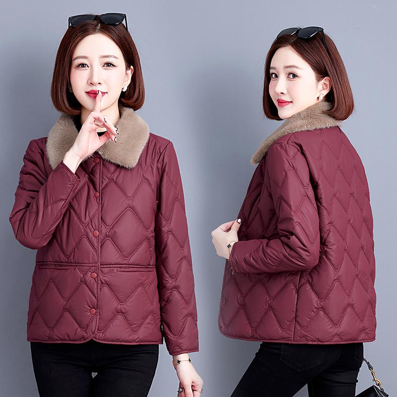 Warm Women's Cotton Padded, Thickened with Fur Collar, Short Cotton Jacket, Standing Collar Cotton Jacket, Winter Warm Cotton Jacket