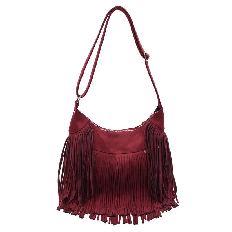 Borsa a Spalla Grande con Frange in Ecopelle per Donna Stile Streetwear Moda