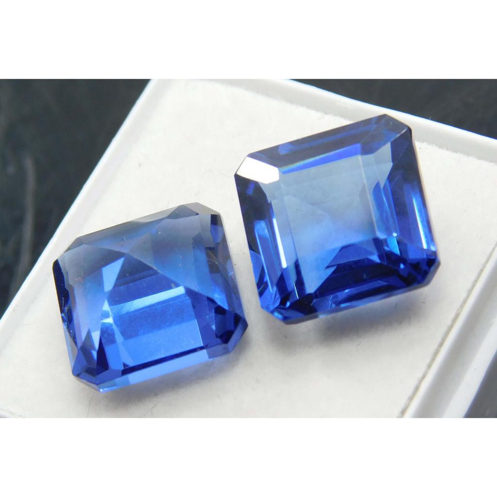 Natural Sapphire CERTIFIED Loose Gemstone Square Shape 20.20 Carat Blue Pair