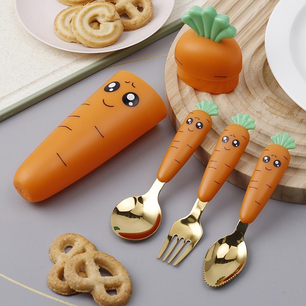 3Pcs Carrot Shape Travel Utensil Sets For Lunch, 304 Stainless Steel Camping Cutlery Set With Cute Carrot Shape & Storage Box, Reusable Flatware