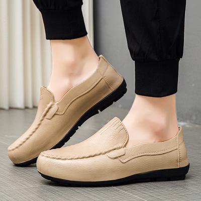 Large Size Small Leather Shoes Men Lazy One Pedal Driving Shoes British Trend Lightweight Men Doudou Shoes Men