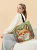 1pc,flower fox handbag, reusable fashionable handbag, multifunctional handbag, printed canvas shopping bag