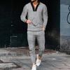 2 Pcs/Set Sports Zipper Stylish V Neck Fitness Top Sweatpants Suit Men Tracksuit