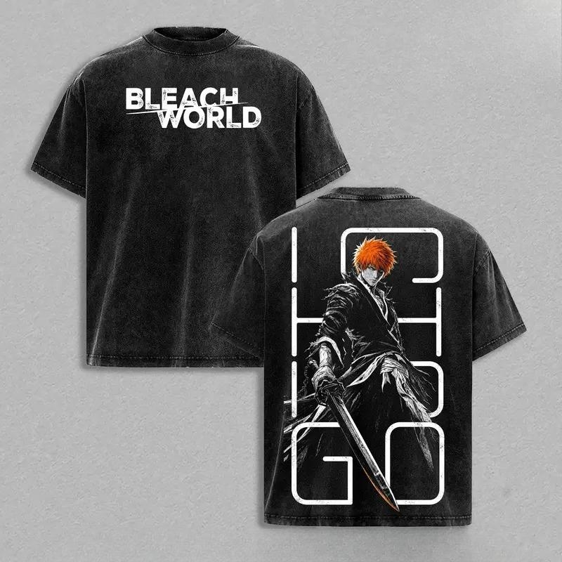 Manga BLEACH Kurosaki Ichigo Printed Tee Men Women Short Sleeve Clothing Washed Cotton T-shirt Casual T Shirt Harajuku Tshirt