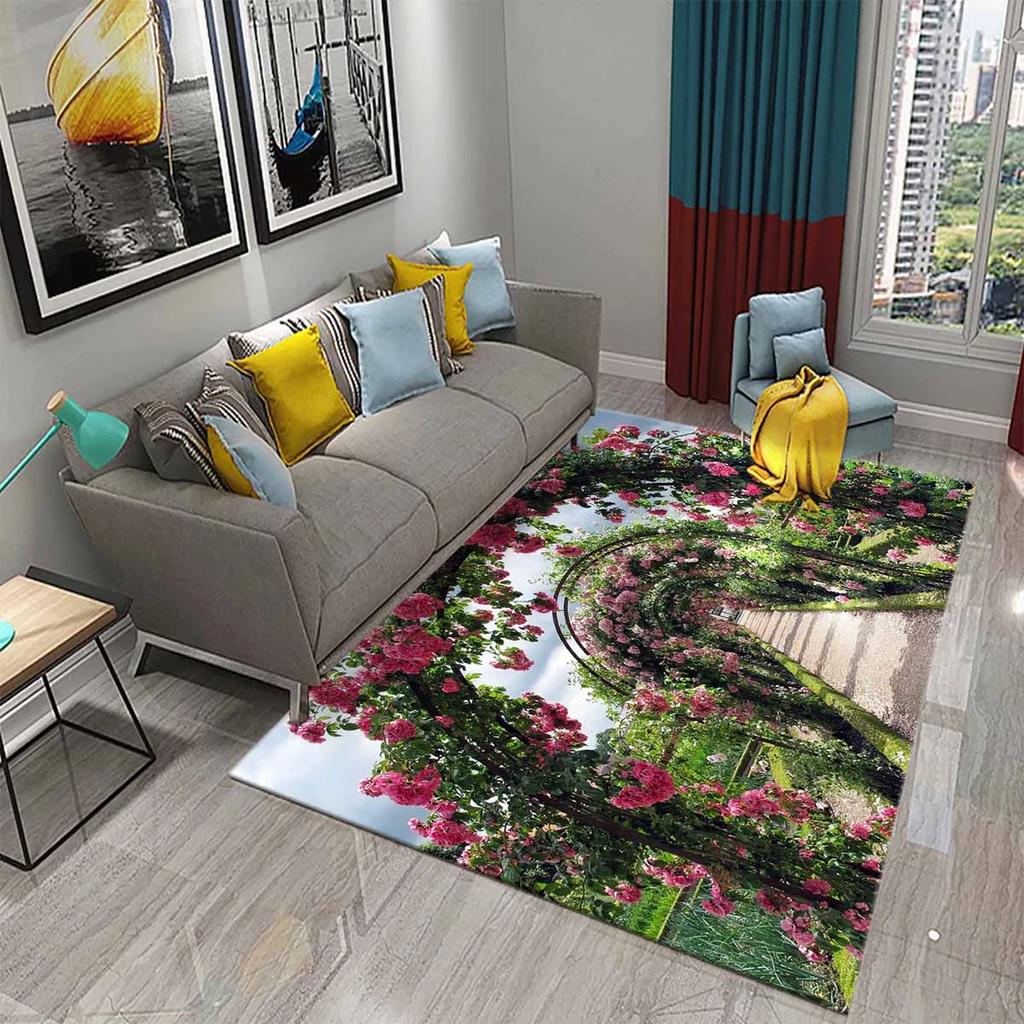 Tapete de Flores Amarelas Lindo Tapete Floral em Flor Tapetes de Área Retangulares para Mulheres Tapete de Yoga para Adultos Sala de Estar Tapete de Chão Decorativo