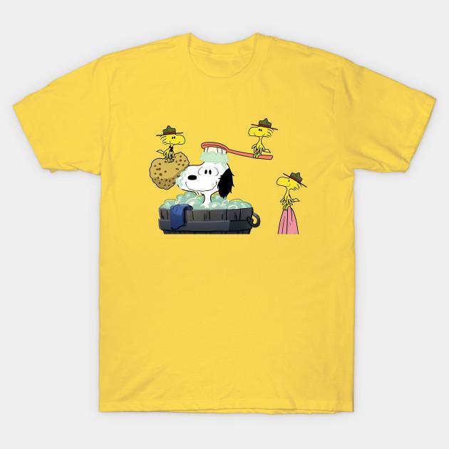 Men Black Print T-shirt Snoopy Bath Time No-Cut Transfer Paper Print Cotton Tshirt M жёлтый