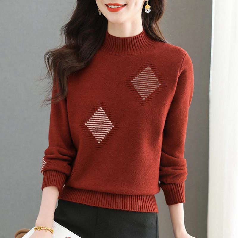 Solid-color Sweater Women's Trendy Casual Long-sleeved Knitted Sweater Loose Half Turtleneck Pullover Autumn and Winter Top