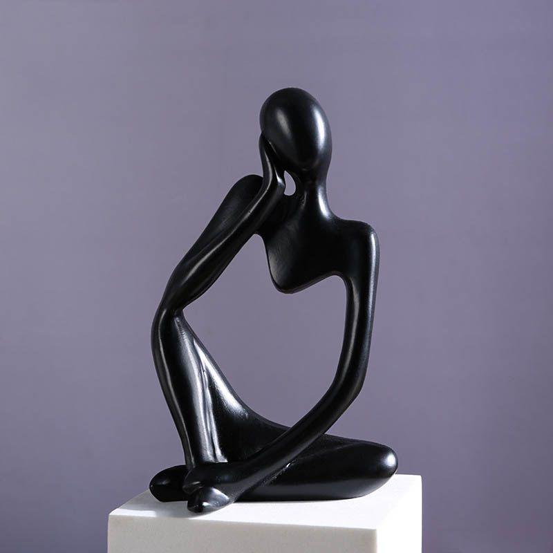 Black Resin Thinker Statue Artistic Home Office Desktop Ornament Decoration