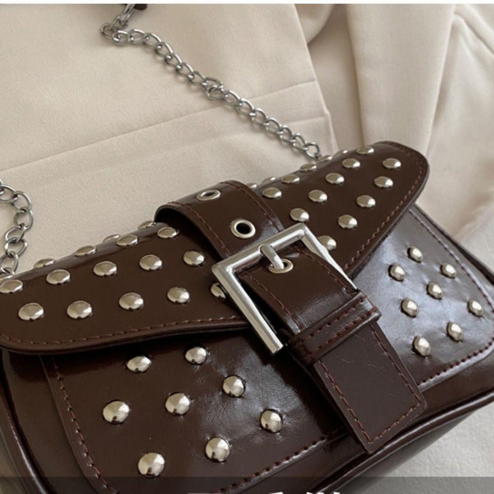 Trend Y2K Rivet Shoulder Bag Retro Spicy Girl Vintage Underarm Bag Fashion Pu Leather Motorcycle Bag Girls