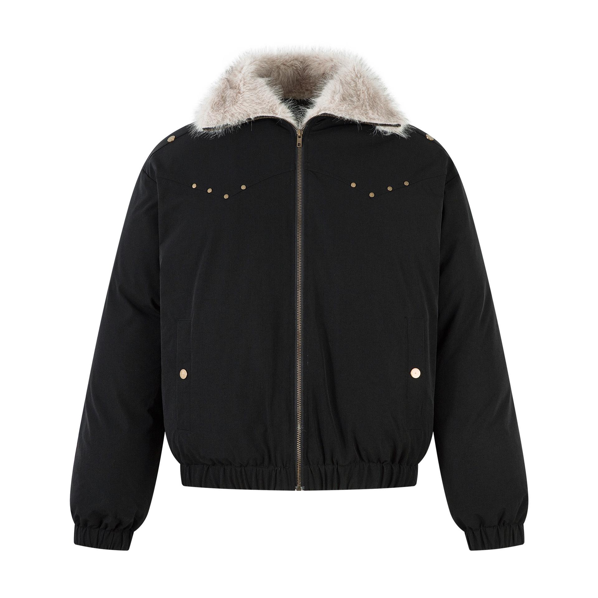 

Unisex American Retro Rivet Fur Collar Cotton Jacket - Warm Velvet Lined Autumn/Winter Outerwear M чорний