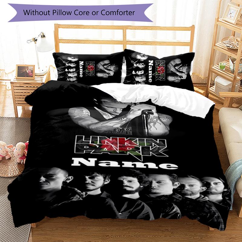 3pcs Custom Name Cartoon Linkin Park Bedding Set Duvet Cover Closure Includes 1 Duvet Cover & 2 Pillowcases for All Seasons Bedroom Decor