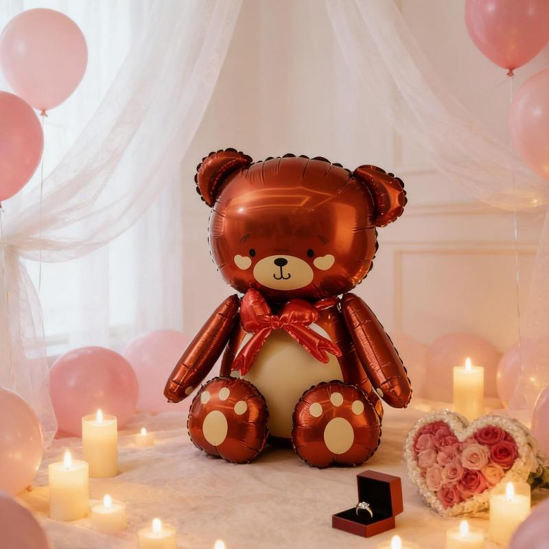 Bow Bear Aluminum Film Balloon Upright Design Boys Girls Birthday Gifts Ballons Party Decorations Anniversary Bear Balloons