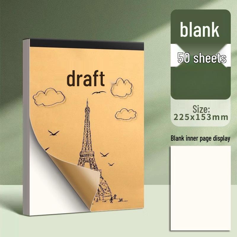 100-Sheet Sectioned Draft Paper Notebook - Kraft Cover, Blank & Grid Pages for Math Calculations and Sketches No specific size