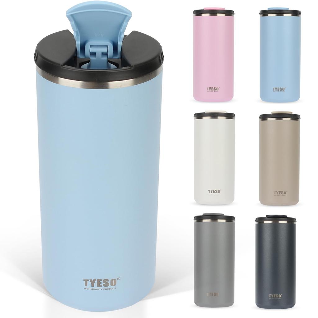 TYESO Tumbler s víčkem, Nepropustný, Vakuově izolovaný, Velký objem, Nerezová termoska, Láhev na vodu, Šálek na kávu, Přímé pití, Přenosný,