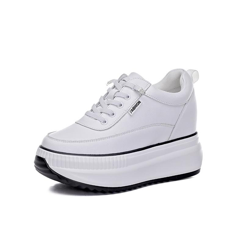 Women's shoes new slope heel muffin platform casual shoes small inner height increase four seasons white shoes single shoes velvet