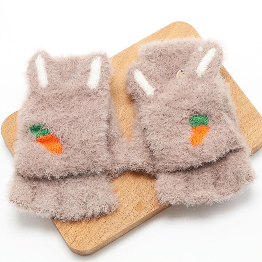 Children's Cute Cartoon Flip-Gloves: Cold-Proof, Half-Finger Winter Writing Warmth for Boys and Girls