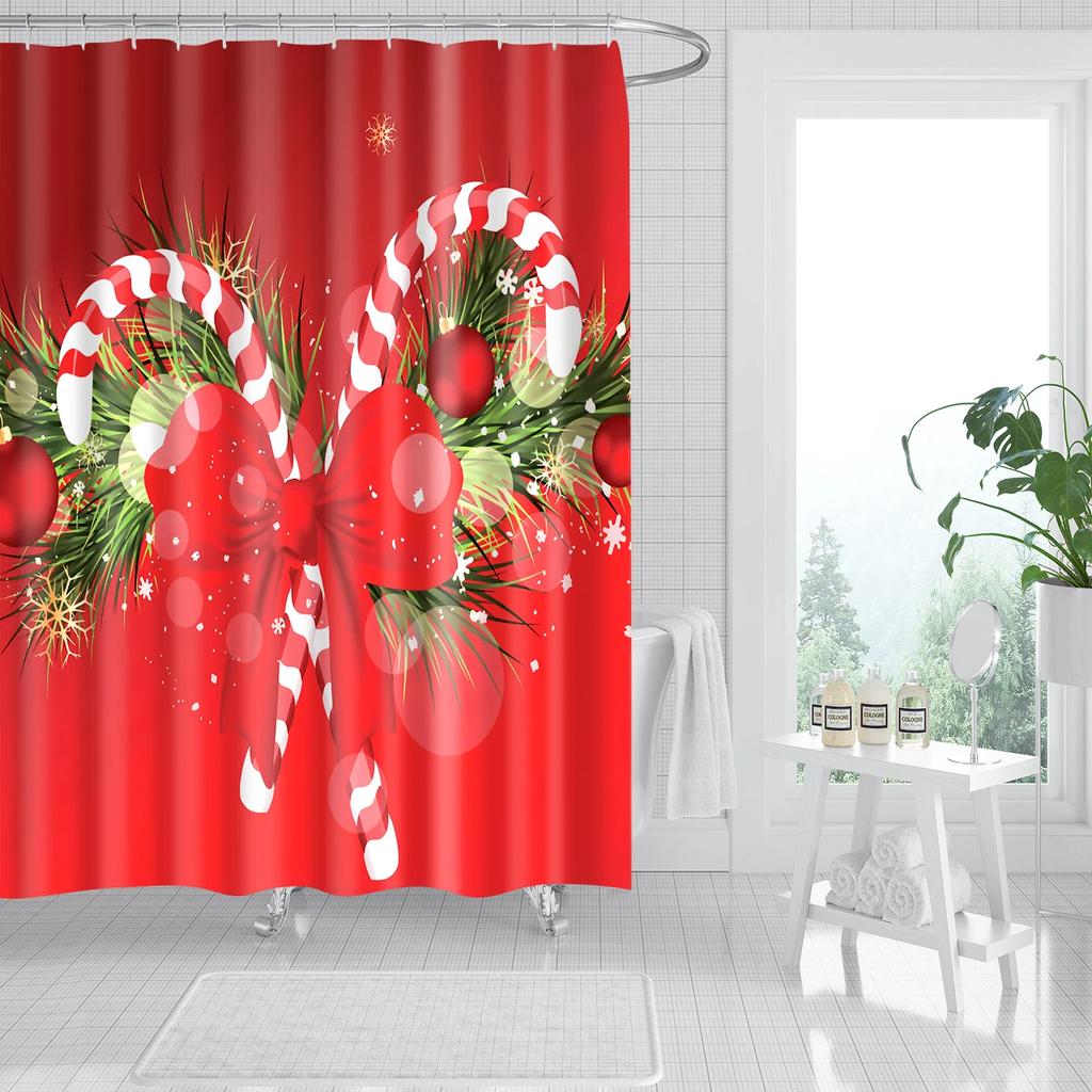 Merry Christmas Shower Curtains New Year Santa Bathroom Decor Bath Curtain Cartoon Snowman Elk Bath Bathroom Curtains