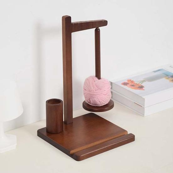 Wooden Yarn Holder with Phone Holder Rotating Pendulum Yarn Ball Dispenser Stand Bamboo Beech Wood Yarn Spool Rack for Knitting Lovers Surprise Gift