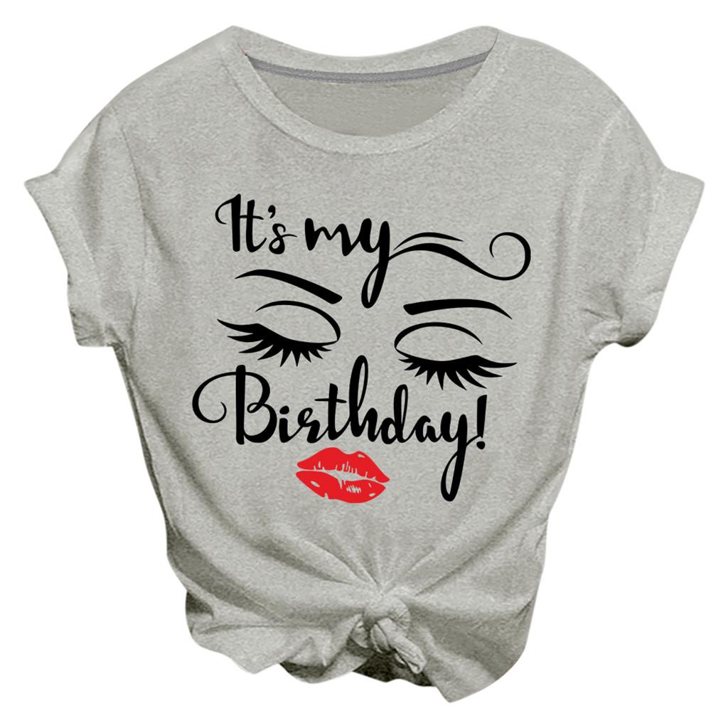 Fashion Women Casual Short Sleeve Letter Printed  Tops Tee T-Shirt Blouse