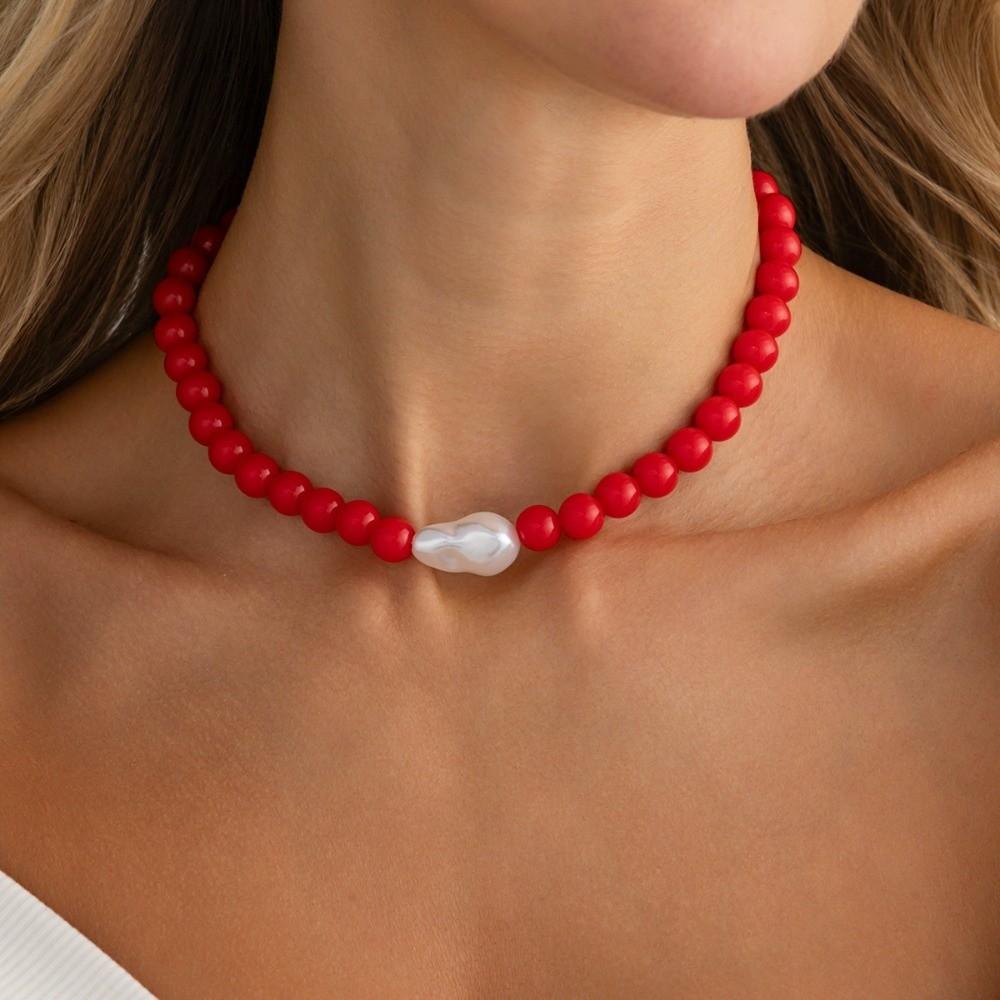 Baroque Imitation Pearl Pendant Necklaces Dopamine Color Choker Necklace  Gifts Style A