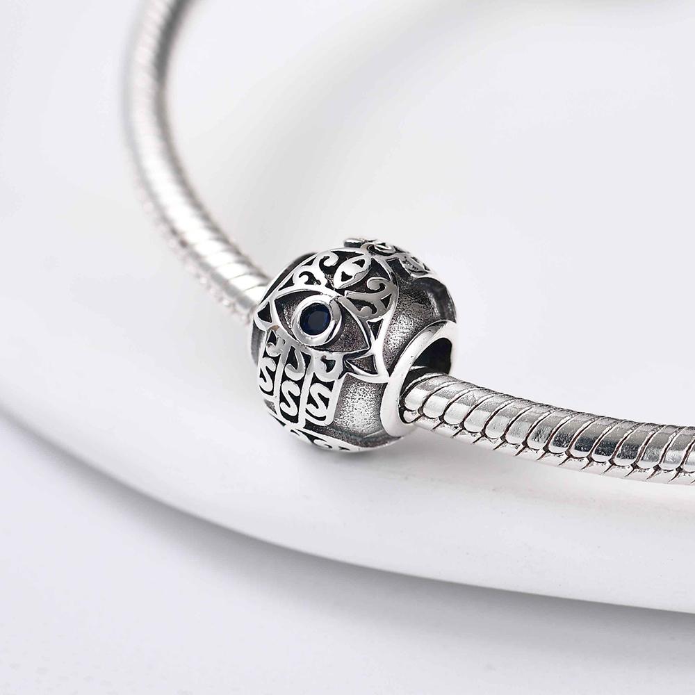 Brandneuer Kupfer Griechisches Auge Teufelsauge Anhänger Mit Holzkohleperlen Passend Für Original Armband DIY Damenschmuck