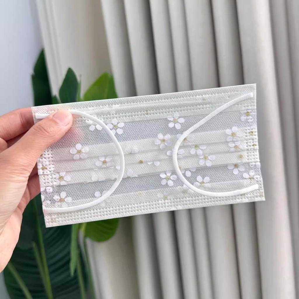 10 Pièces Masques Jetables en Maille pour Femmes de Haute Valeur Anti-Poussière Crème Solaire Mignon Fleur de Cerisier Respirant Fin Printemps et Été
