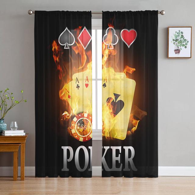 Diamanten, Pik, Herzen, Poker, Tüll-Voile-Vorhänge für Schlafzimmer, Fenstervorhang für Wohnzimmer, transparente Vorhänge, Organza-Vorhänge