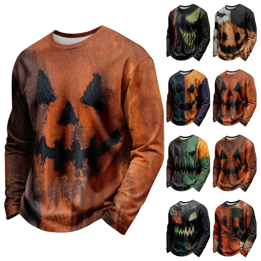 Men's Halloween Neck Long Sleeve Shirt Casual Comfortable Top