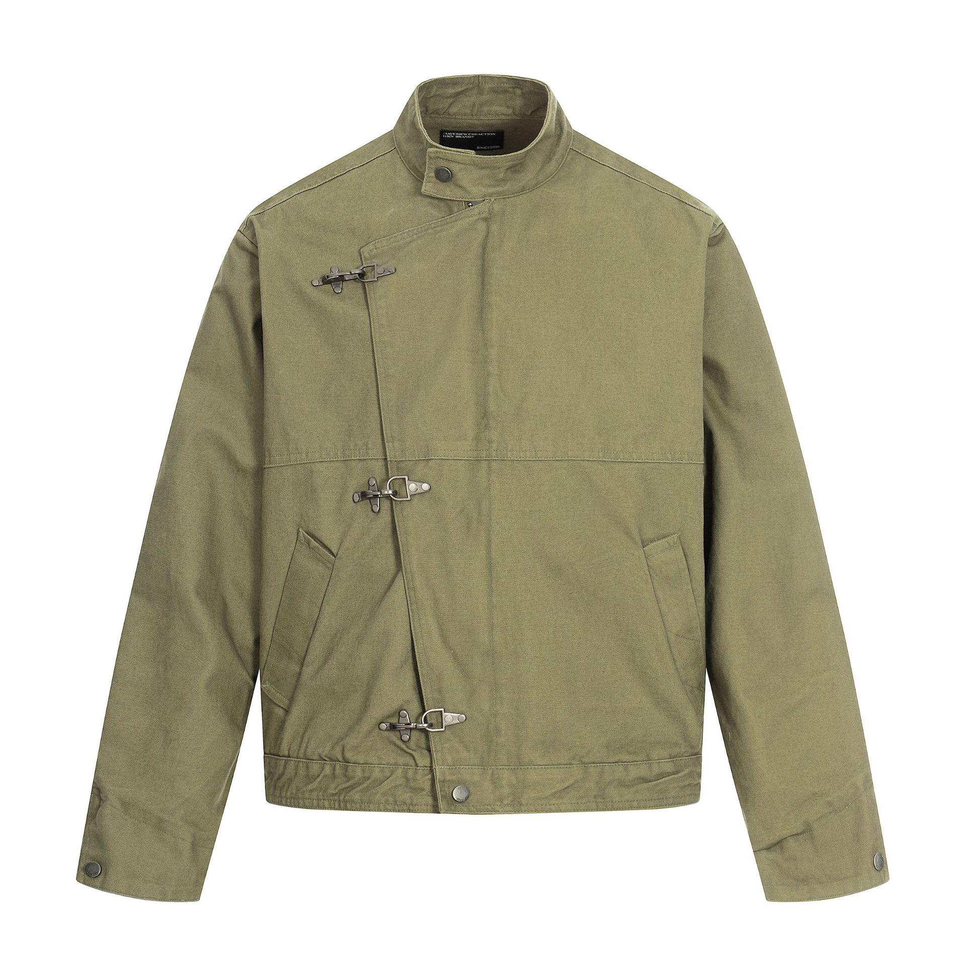 Унисекс Ретро Рабочая Куртка 11KN с Потертостями, Пряжкой в Виде Самолета и Широким Отворотом XL