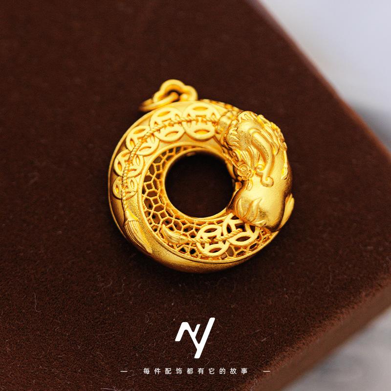 Luxury 24K 9999 Pure Gold Real Gold Hollow-out Silk Five Emperor Money Brave Money Peace Buckle