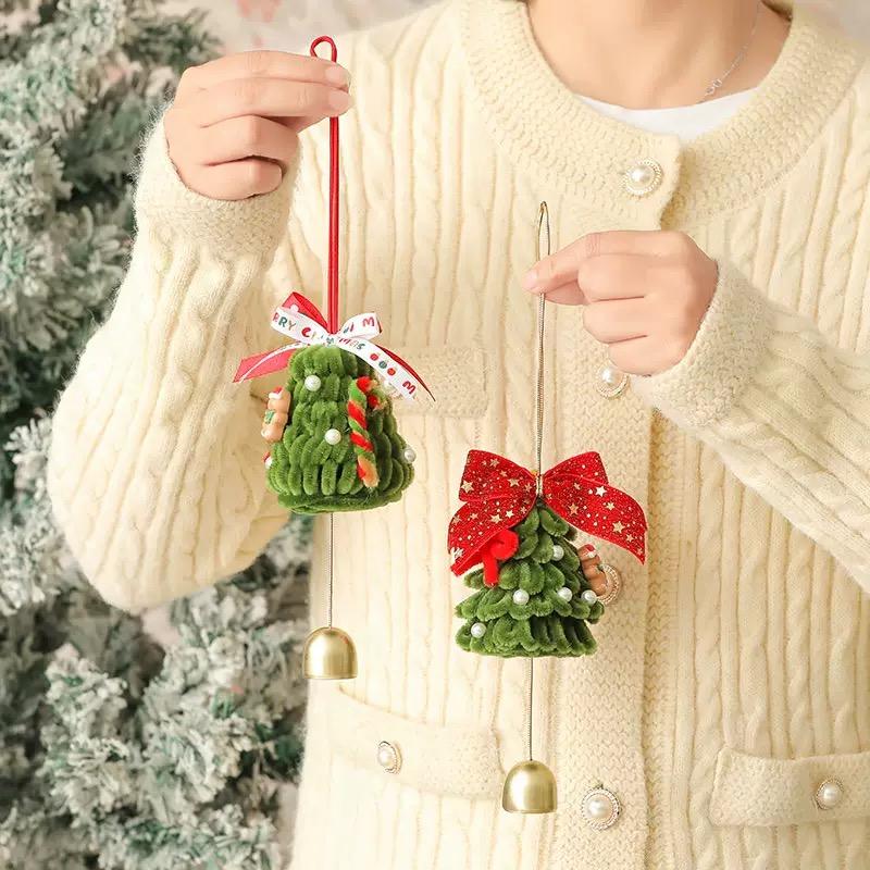 Cute Christmas Tree Pendant with Bell Green Xmas Tree Hanging Ornament for Home Holiday Decoration Party New Year 2025