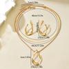 Trendy Gold Color Irregular Geometric Metal Jewelry Set Layered Snake Chain Necklace & Drop Earrings For Women Daily Party Wear