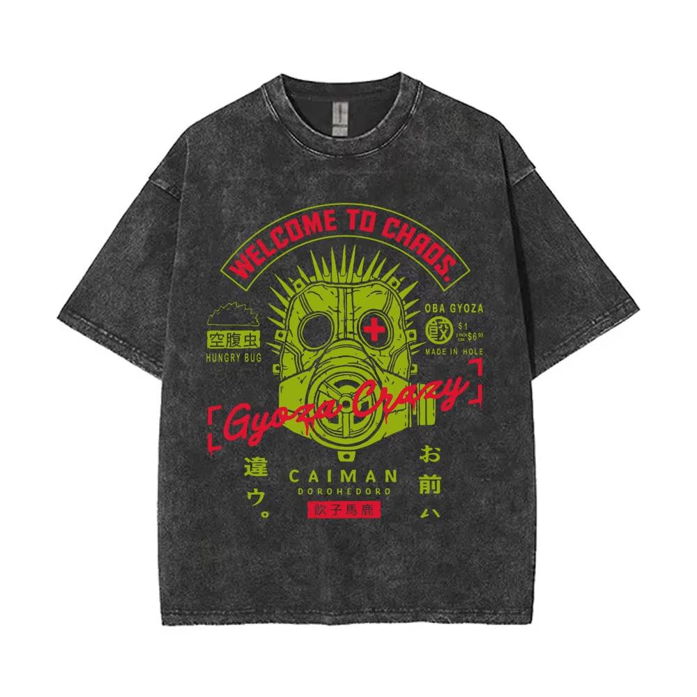 Summer Hot Sale Anime Dorohedoro Kaiman Washed Vintage T Shirt Y2k Gothic Manga Rock Tshirt Men Women Hip Hop Oversized Tshirt